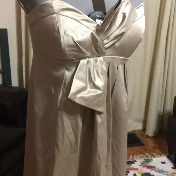 Gold Satin Cocktail Dress w/ Sweetheart Neckline - Picture 1 of 6